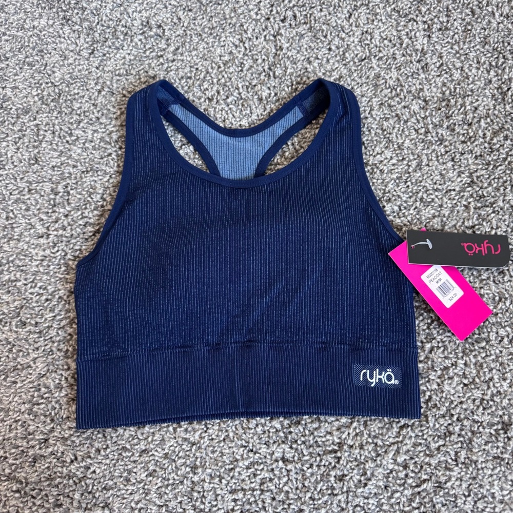 NWT Ryka Peacoat Blue Ribbed Sports Bra Women's Size Medium Workout Running Gym